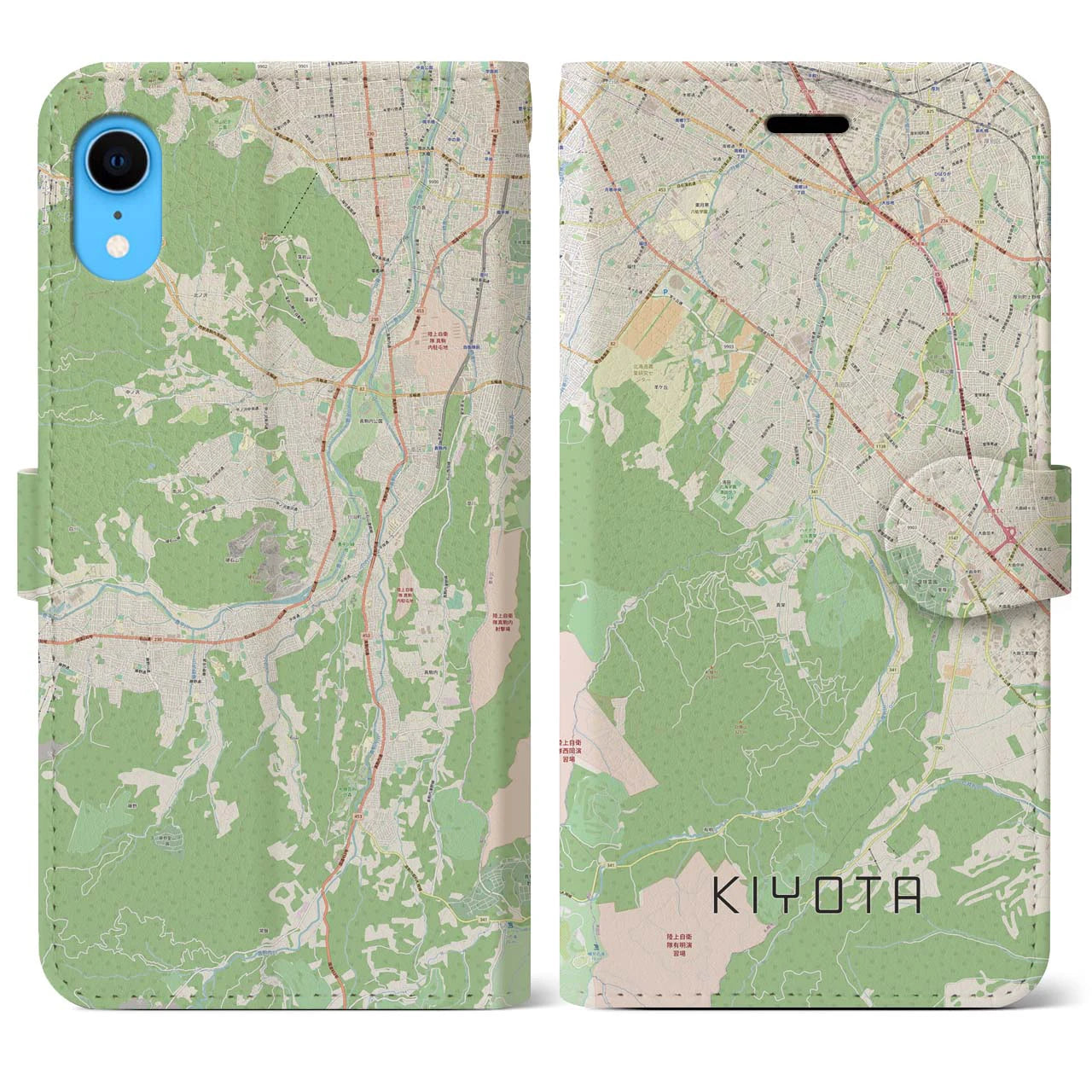 【清田】地図柄iPhoneケース（手帳両面タイプ・ナチュラル）iPhone XR 用