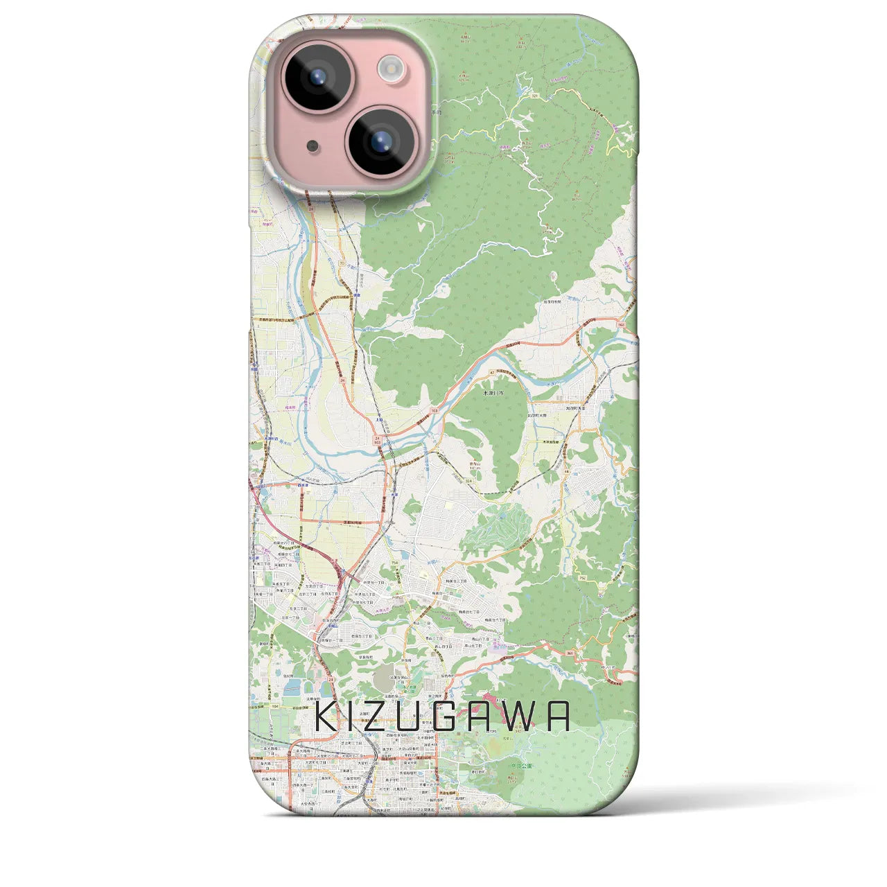 【木津川】地図柄iPhoneケース（バックカバータイプ・ナチュラル）iPhone 15 Plus 用