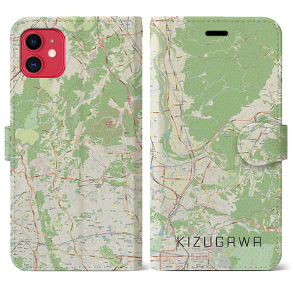 【木津川（京都府）】地図柄iPhoneケース（手帳タイプ）ナチュラル・iPhone 11 用