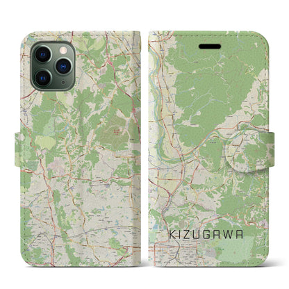 【木津川（京都府）】地図柄iPhoneケース（手帳タイプ）ナチュラル・iPhone 11 Pro 用