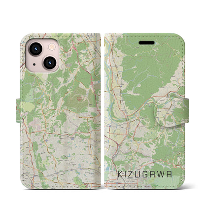 【木津川（京都府）】地図柄iPhoneケース（手帳タイプ）ナチュラル・iPhone 13 mini 用