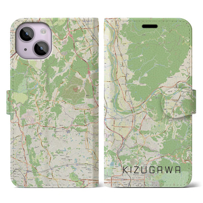 【木津川（京都府）】地図柄iPhoneケース（手帳タイプ）ナチュラル・iPhone 14 用