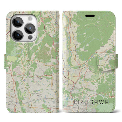 【木津川（京都府）】地図柄iPhoneケース（手帳タイプ）ナチュラル・iPhone 14 Pro 用