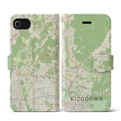 【木津川（京都府）】地図柄iPhoneケース（手帳タイプ）ナチュラル・iPhone SE（第3 / 第2世代） / 8 / 7 / 6s / 6 用