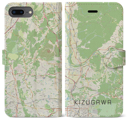 【木津川（京都府）】地図柄iPhoneケース（手帳タイプ）ナチュラル・iPhone 8Plus /7Plus / 6sPlus / 6Plus 用