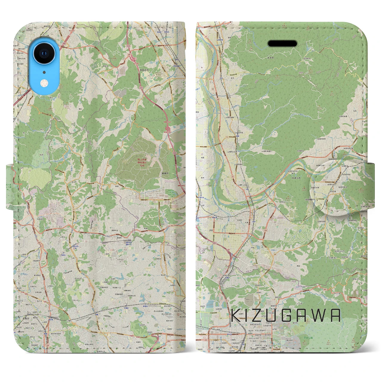 【木津川】地図柄iPhoneケース（手帳両面タイプ・ナチュラル）iPhone XR 用