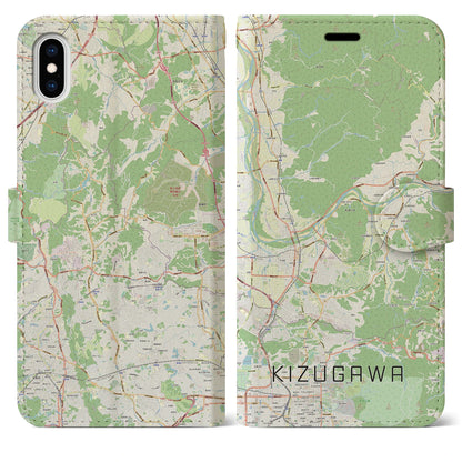 【木津川（京都府）】地図柄iPhoneケース（手帳タイプ）ナチュラル・iPhone XS Max 用