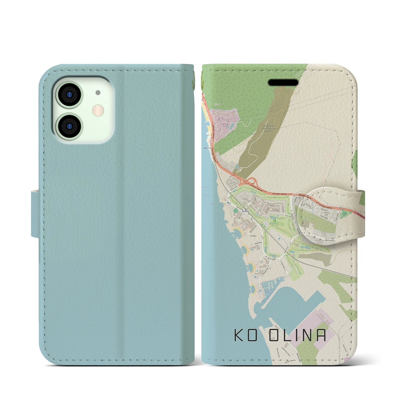 【コオリナ】地図柄iPhoneケース（手帳両面タイプ・ナチュラル）iPhone 12 mini 用