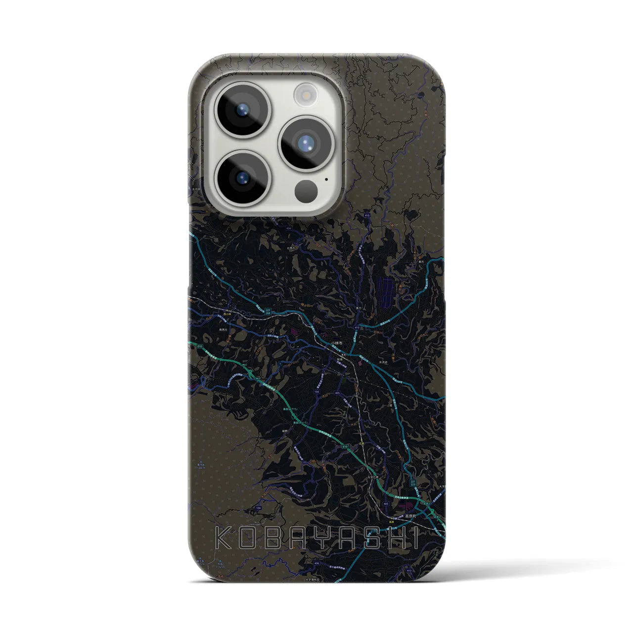 【小林】地図柄iPhoneケース（バックカバータイプ・ブラック）iPhone 15 Pro 用
