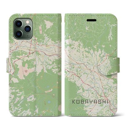 【小林（宮崎県）】地図柄iPhoneケース（手帳タイプ）ナチュラル・iPhone 11 Pro 用