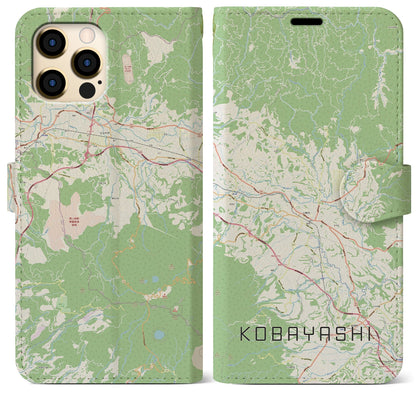【小林（宮崎県）】地図柄iPhoneケース（手帳タイプ）ナチュラル・iPhone 12 Pro Max 用