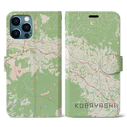 【小林（宮崎県）】地図柄iPhoneケース（手帳タイプ）ナチュラル・iPhone 12 / 12 Pro 用