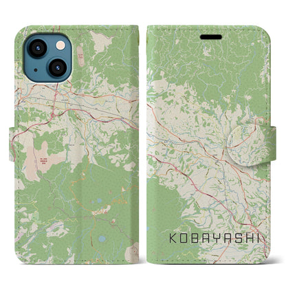 【小林（宮崎県）】地図柄iPhoneケース（手帳タイプ）ナチュラル・iPhone 13 用