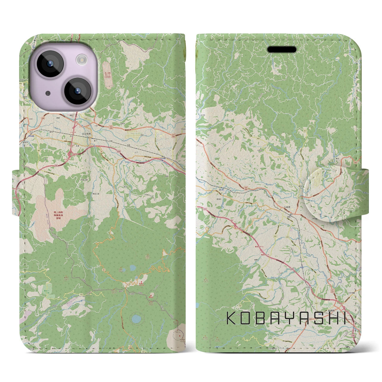 【小林】地図柄iPhoneケース（手帳両面タイプ・ナチュラル）iPhone 14 用