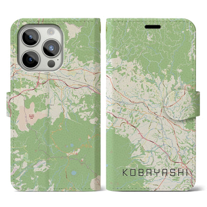【小林（宮崎県）】地図柄iPhoneケース（手帳タイプ）ナチュラル・iPhone 15 Pro 用