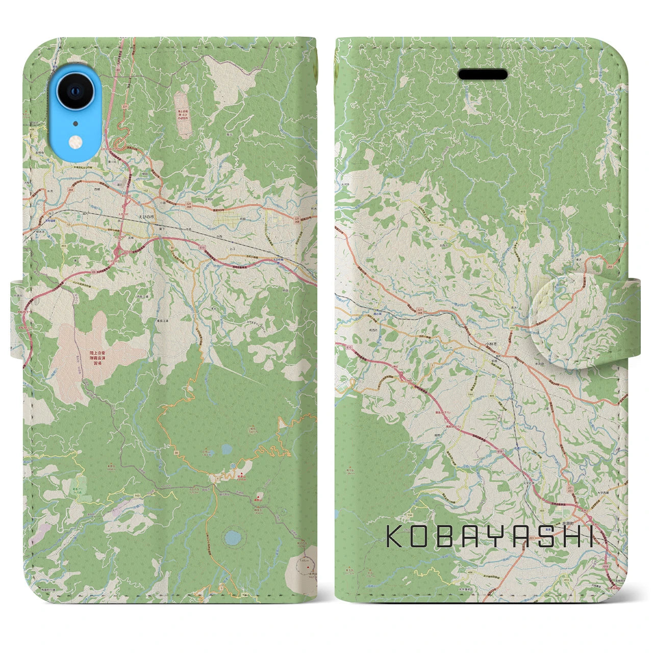 【小林】地図柄iPhoneケース（手帳両面タイプ・ナチュラル）iPhone XR 用