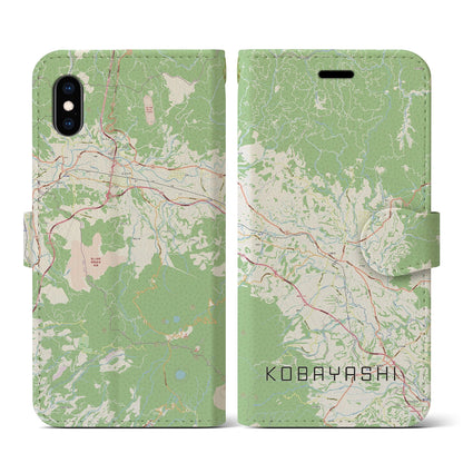【小林（宮崎県）】地図柄iPhoneケース（手帳タイプ）ナチュラル・iPhone XS / X 用