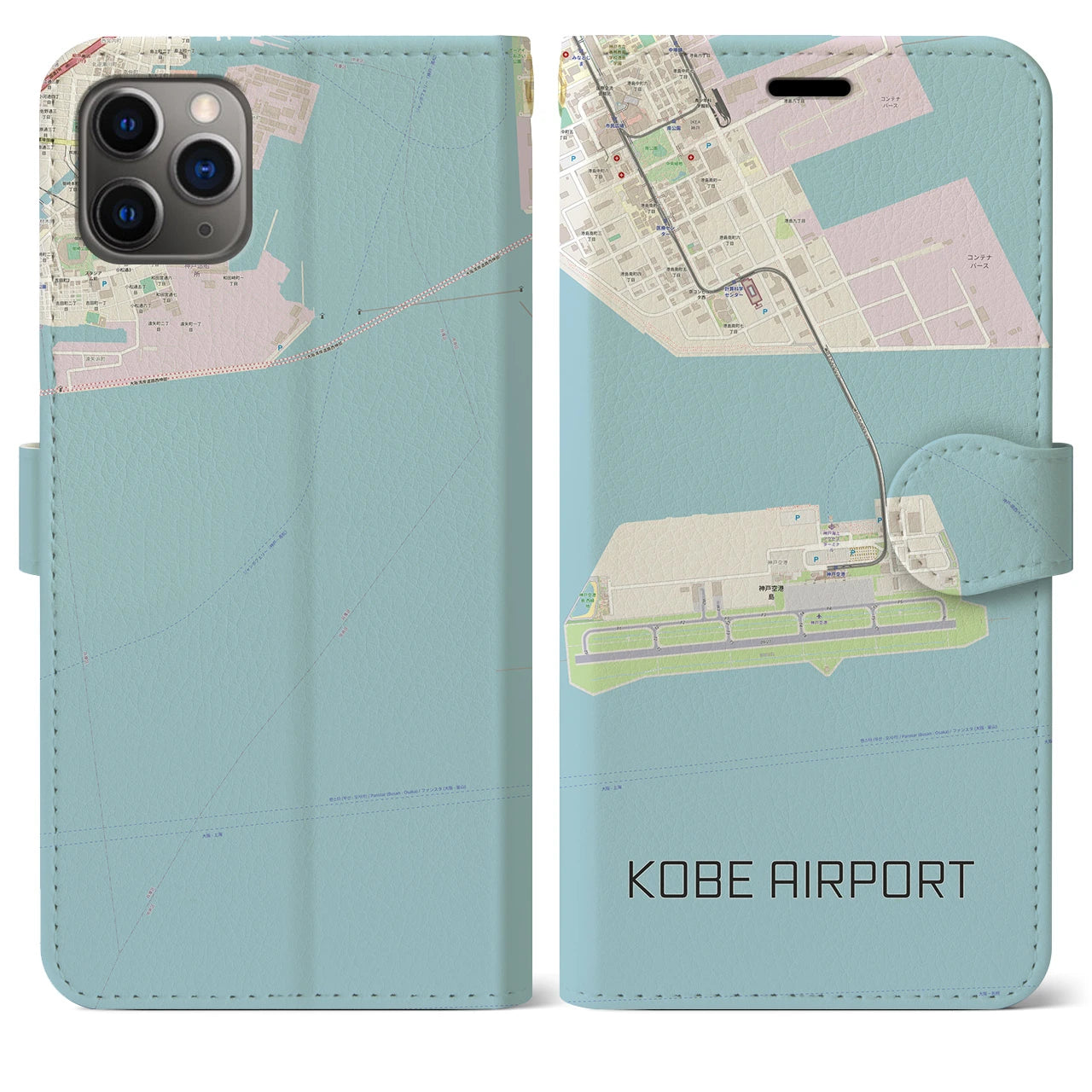 【神戸空港】地図柄iPhoneケース（手帳両面タイプ・ナチュラル）iPhone 11 Pro Max 用