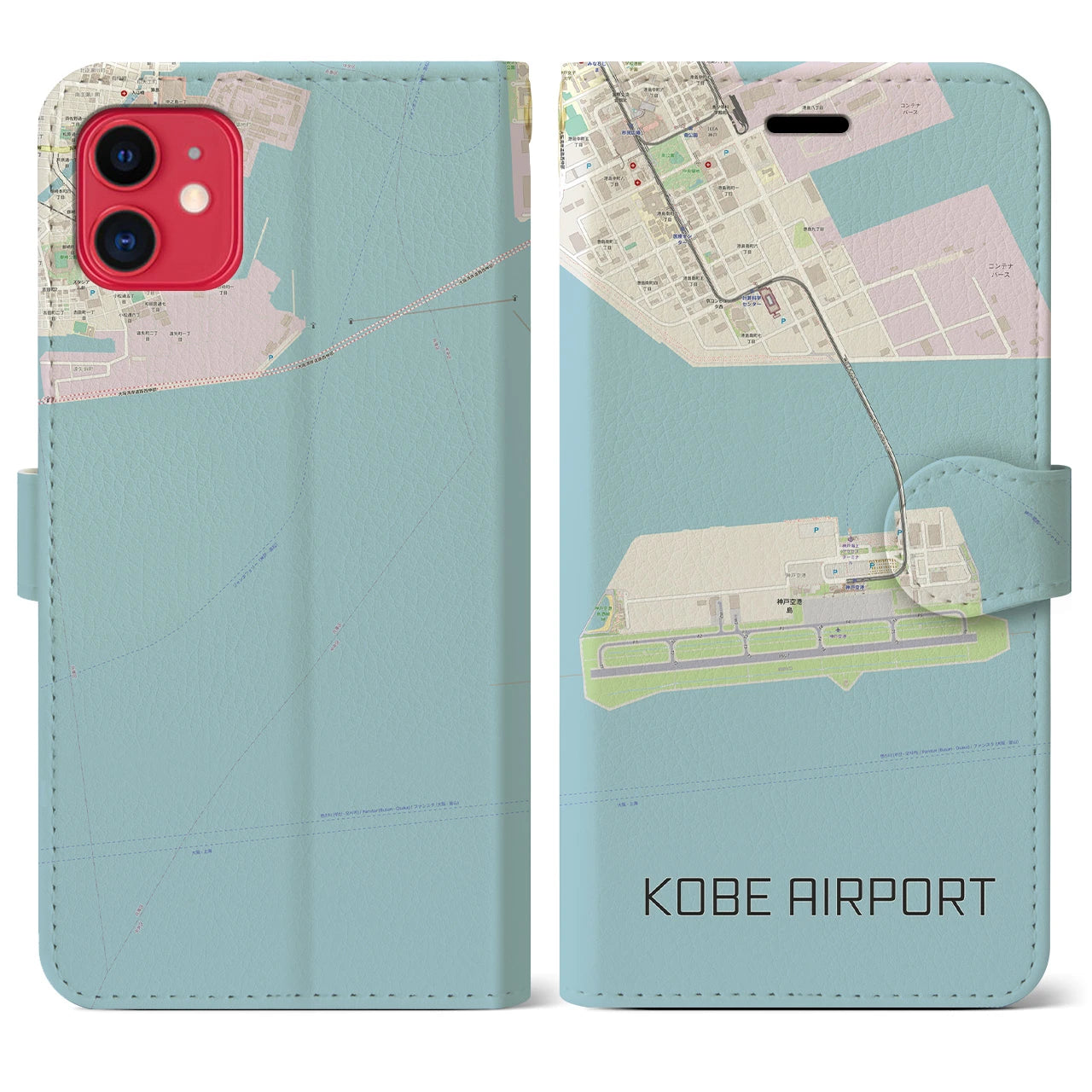 【神戸空港】地図柄iPhoneケース（手帳両面タイプ・ナチュラル）iPhone 11 用
