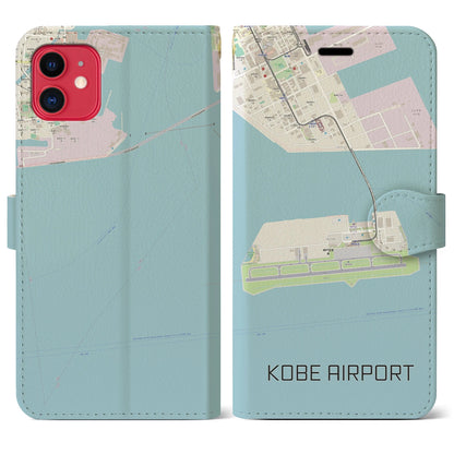 【神戸空港（兵庫県）】地図柄iPhoneケース（手帳タイプ）ナチュラル・iPhone 11 用