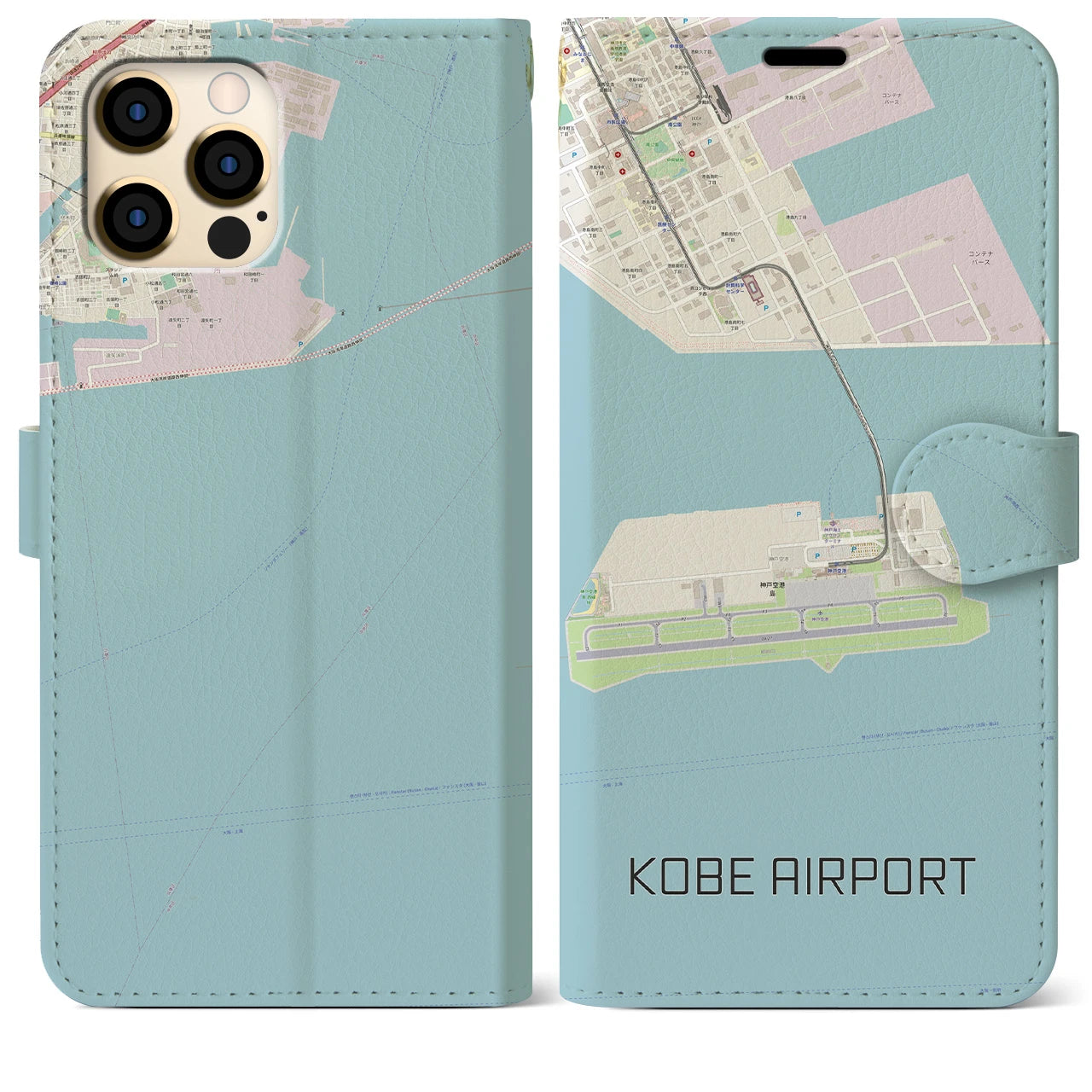 【神戸空港】地図柄iPhoneケース（手帳両面タイプ・ナチュラル）iPhone 12 Pro Max 用