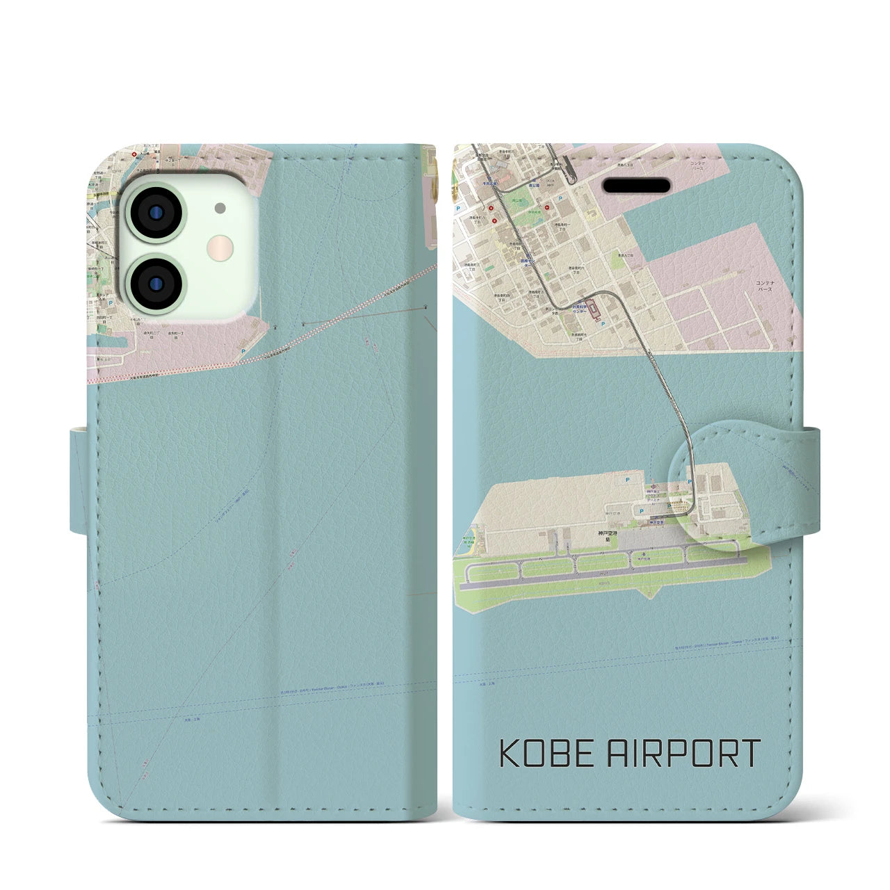 【神戸空港】地図柄iPhoneケース（手帳両面タイプ・ナチュラル）iPhone 12 mini 用