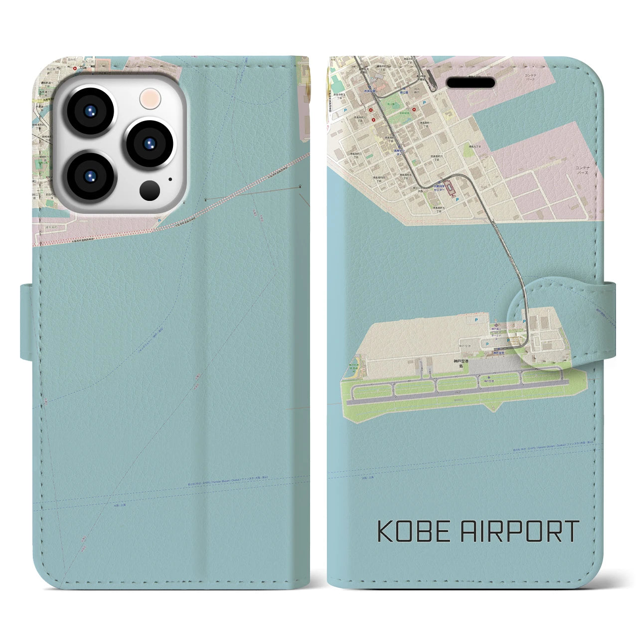 【神戸空港】地図柄iPhoneケース（手帳両面タイプ・ナチュラル）iPhone 13 Pro 用