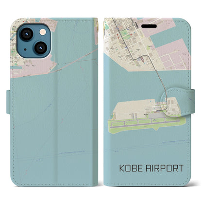 【神戸空港（兵庫県）】地図柄iPhoneケース（手帳タイプ）ナチュラル・iPhone 13 用