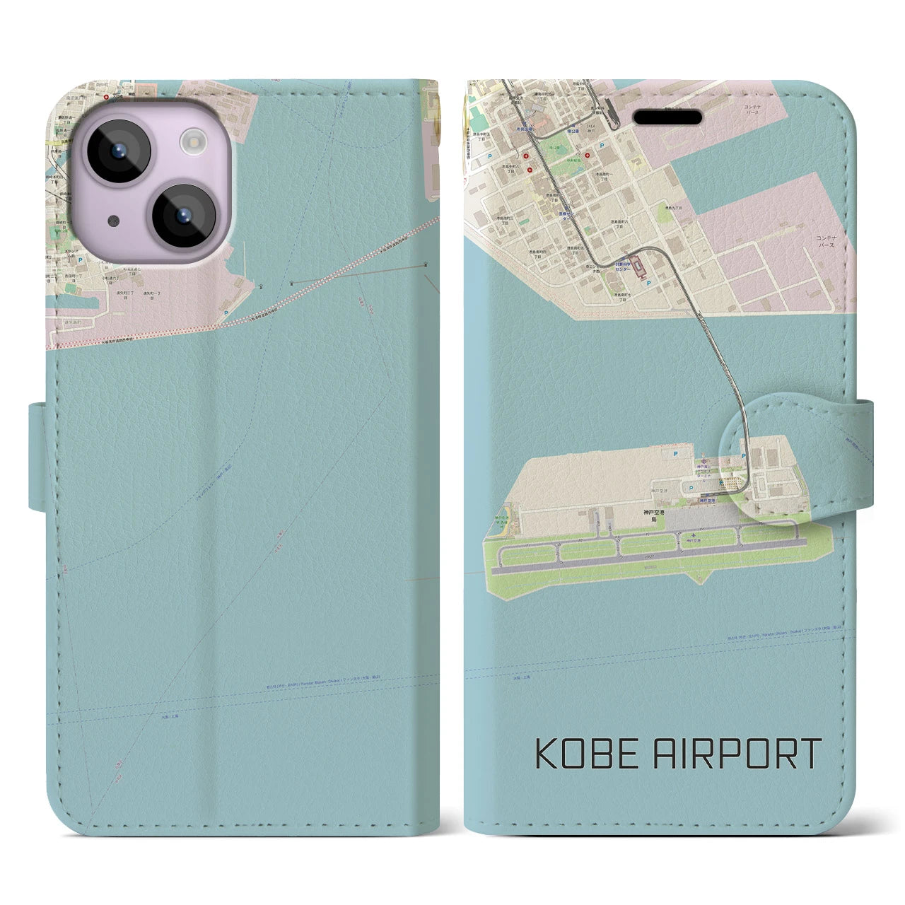 【神戸空港】地図柄iPhoneケース（手帳両面タイプ・ナチュラル）iPhone 14 用