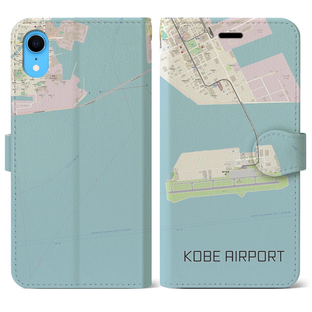 【神戸空港】地図柄iPhoneケース（手帳両面タイプ・ナチュラル）iPhone XR 用