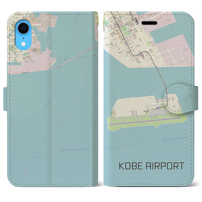 【神戸空港（兵庫県）】地図柄iPhoneケース（手帳タイプ）ナチュラル・iPhone XR 用