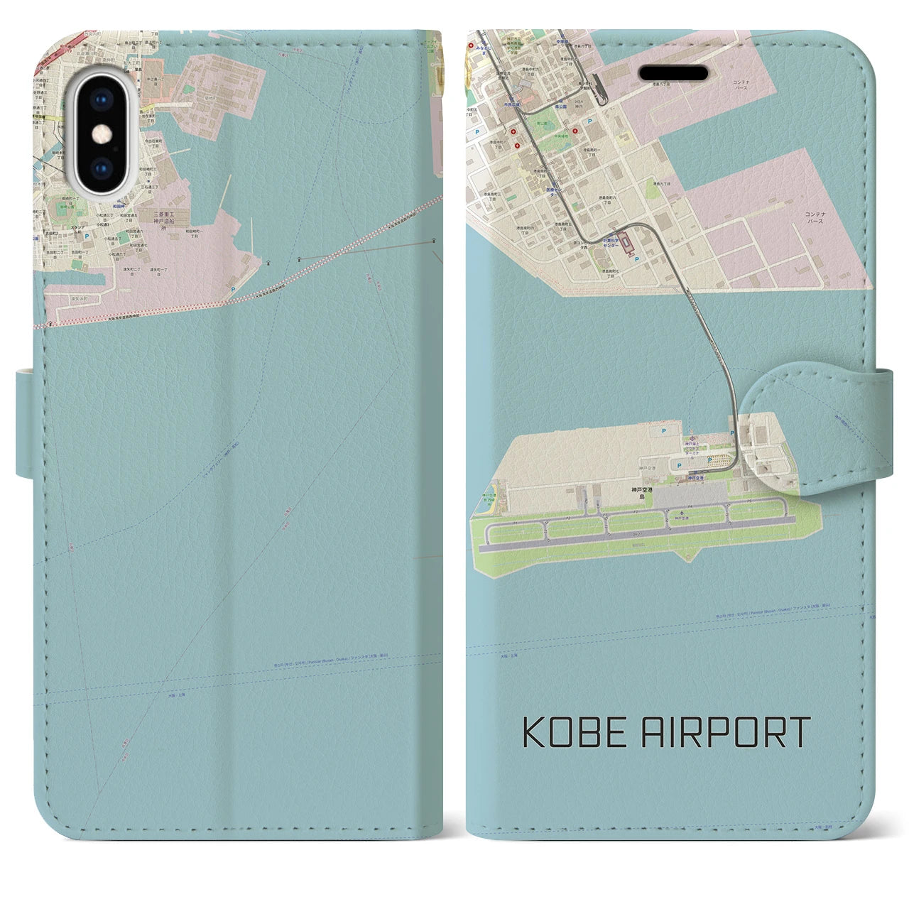 【神戸空港】地図柄iPhoneケース（手帳両面タイプ・ナチュラル）iPhone XS Max 用