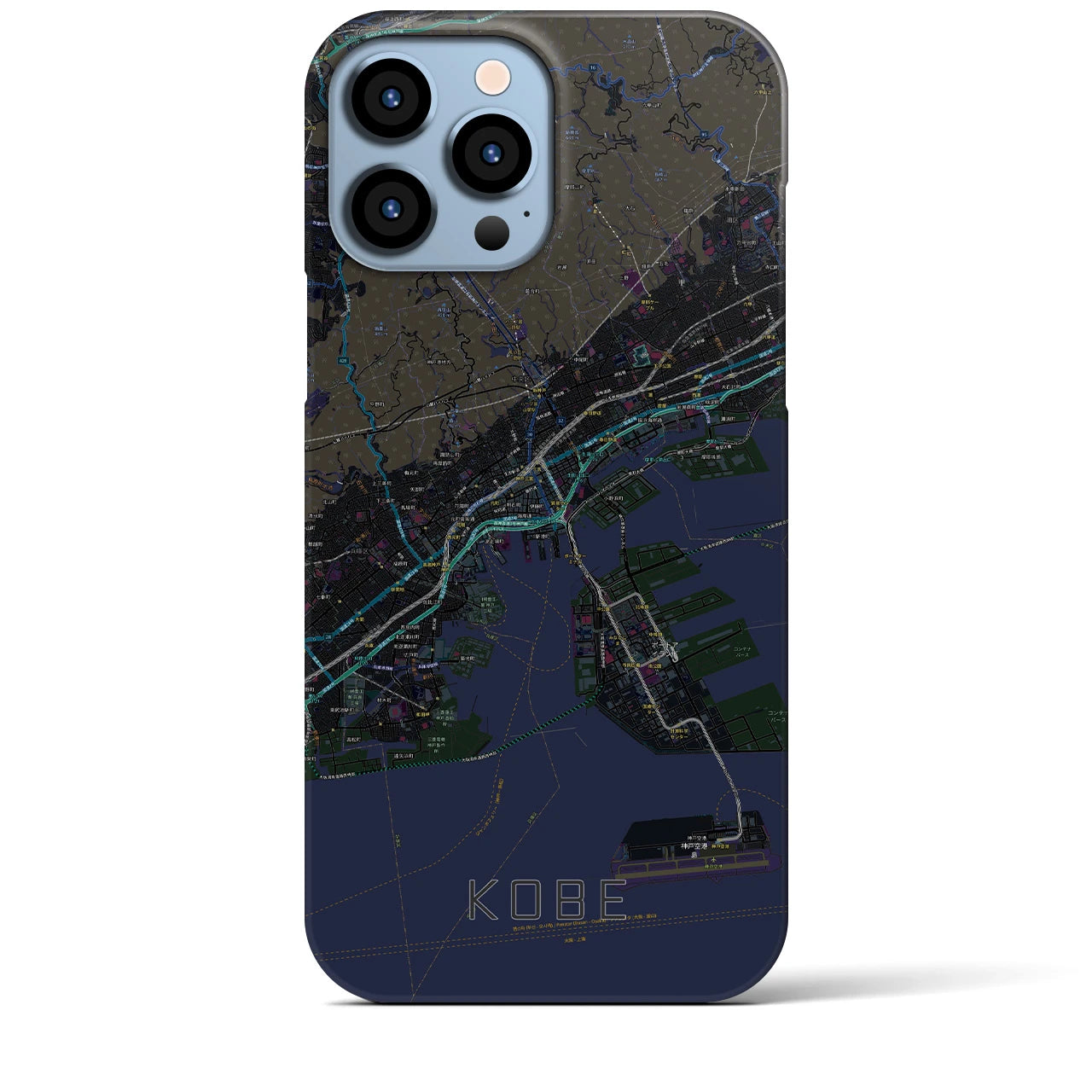 【神戸】地図柄iPhoneケース（バックカバータイプ・ブラック）iPhone 13 Pro Max 用