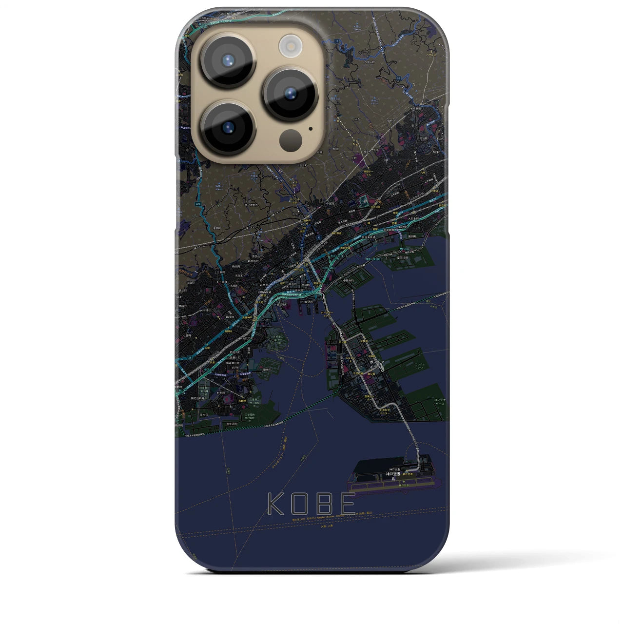 【神戸】地図柄iPhoneケース（バックカバータイプ・ブラック）iPhone 14 Pro Max 用