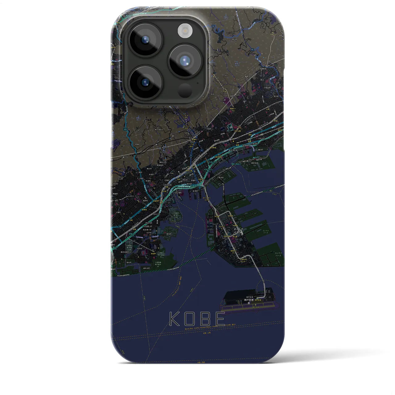 【神戸】地図柄iPhoneケース（バックカバータイプ・ブラック）iPhone 15 Pro Max 用