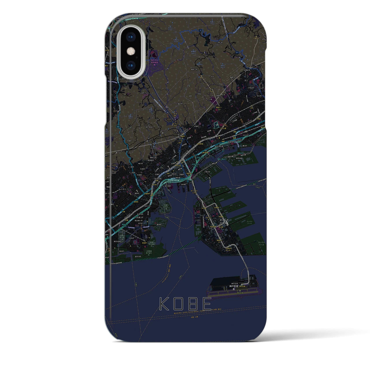 【神戸】地図柄iPhoneケース（バックカバータイプ・ブラック）iPhone XS Max 用