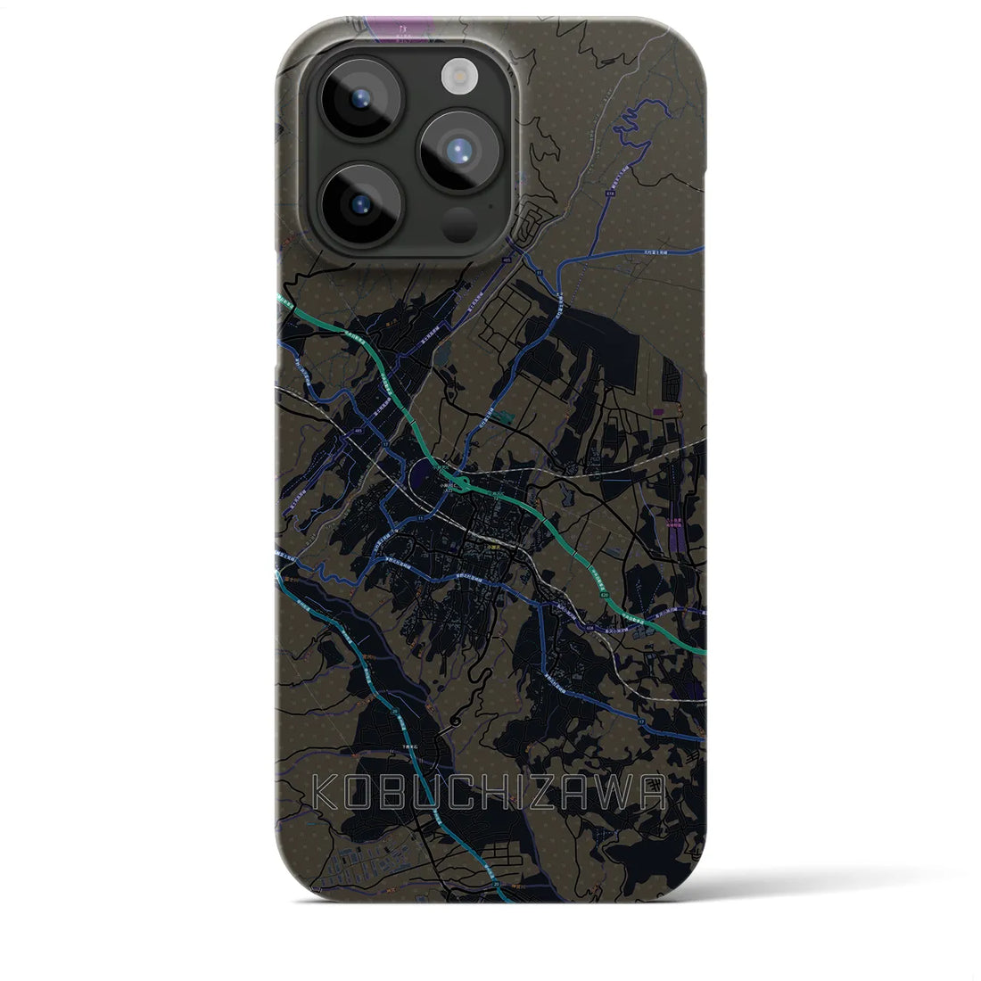 【小淵沢】地図柄iPhoneケース（バックカバータイプ・ブラック）iPhone 15 Pro Max 用