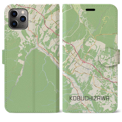 【小淵沢（山梨県）】地図柄iPhoneケース（手帳タイプ）ナチュラル・iPhone 11 Pro Max 用