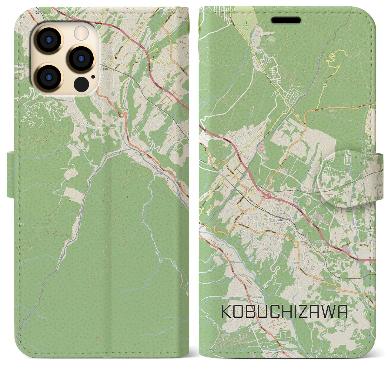 【小淵沢】地図柄iPhoneケース（手帳両面タイプ・ナチュラル）iPhone 12 Pro Max 用