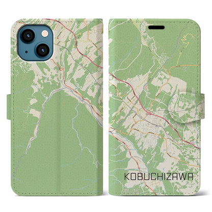 【小淵沢（山梨県）】地図柄iPhoneケース（手帳タイプ）ナチュラル・iPhone 13 用