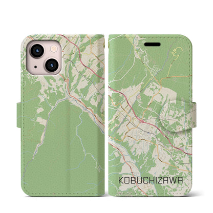 【小淵沢（山梨県）】地図柄iPhoneケース（手帳タイプ）ナチュラル・iPhone 13 mini 用