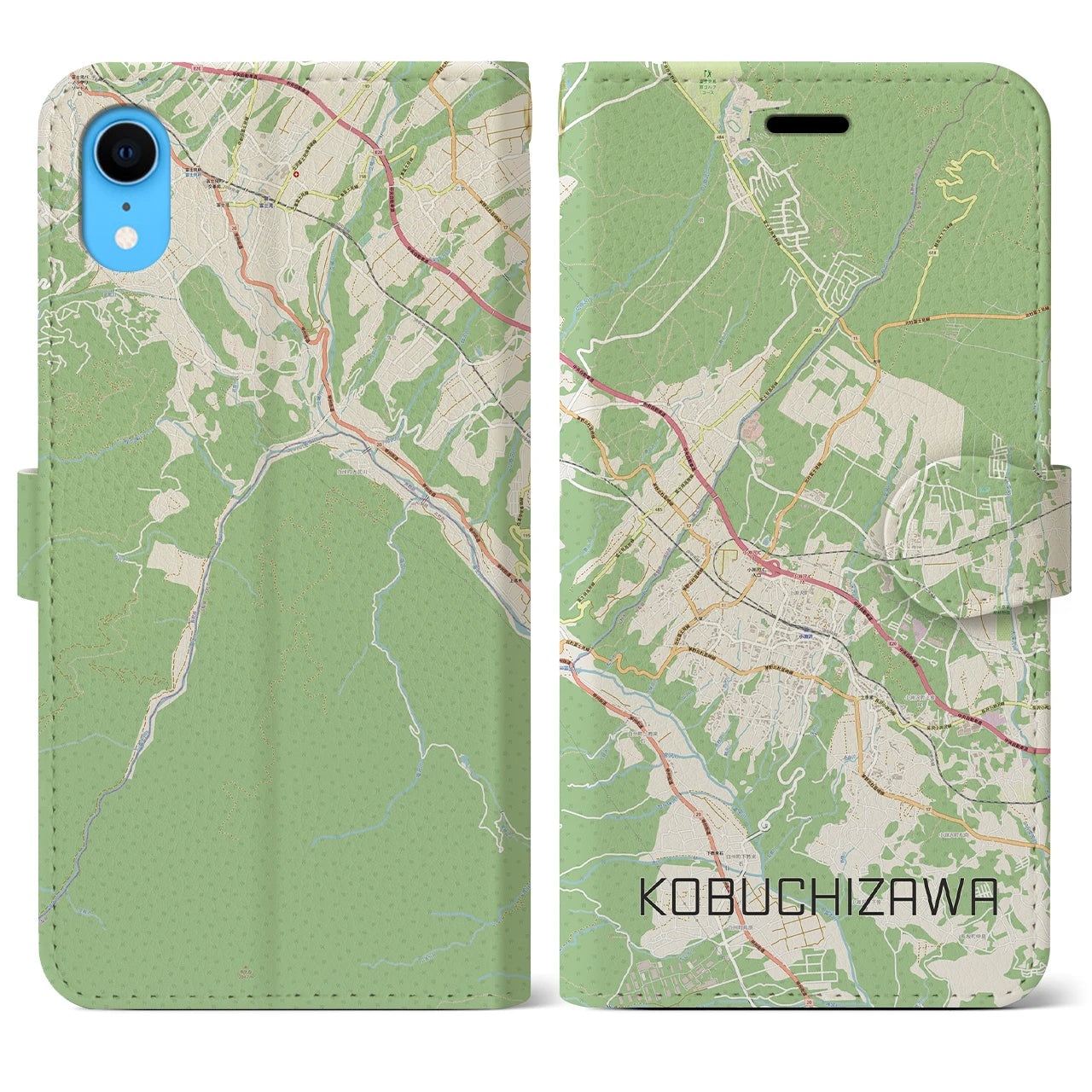 【小淵沢】地図柄iPhoneケース（手帳両面タイプ・ナチュラル）iPhone XR 用