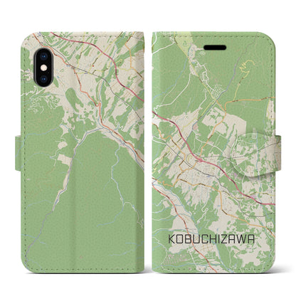 【小淵沢（山梨県）】地図柄iPhoneケース（手帳タイプ）ナチュラル・iPhone XS / X 用
