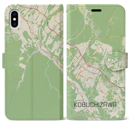 【小淵沢（山梨県）】地図柄iPhoneケース（手帳タイプ）ナチュラル・iPhone XS Max 用