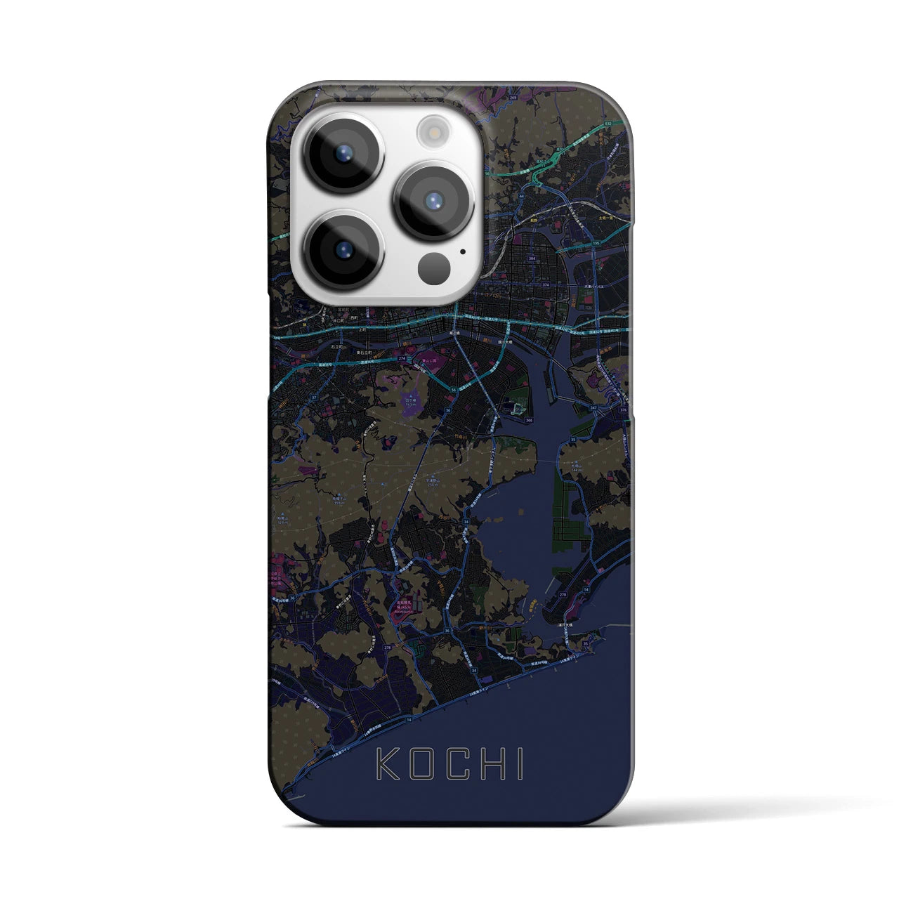 【高知】地図柄iPhoneケース（バックカバータイプ・ブラック）iPhone 14 Pro 用