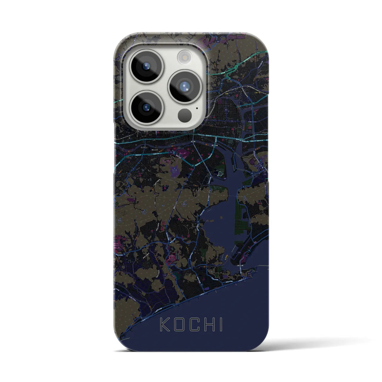 【高知】地図柄iPhoneケース（バックカバータイプ・ブラック）iPhone 15 Pro 用