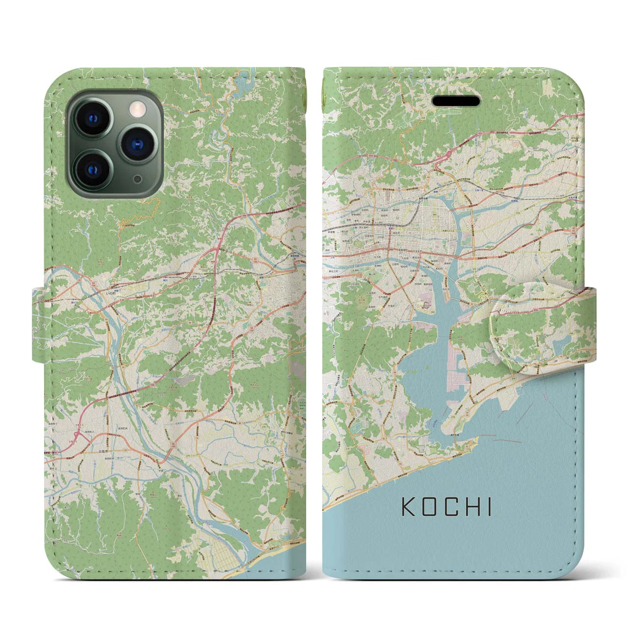 【高知】地図柄iPhoneケース（手帳両面タイプ・ナチュラル）iPhone 11 Pro 用