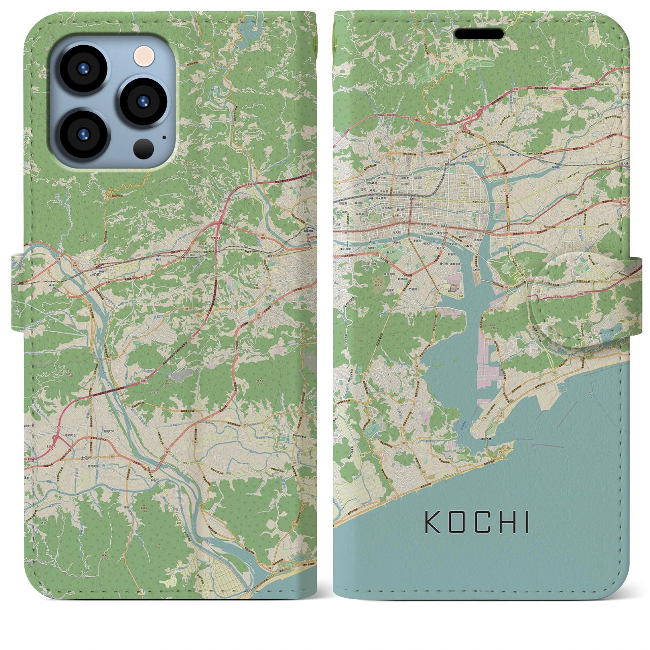 【高知】地図柄iPhoneケース（手帳両面タイプ・ナチュラル）iPhone 13 Pro Max 用