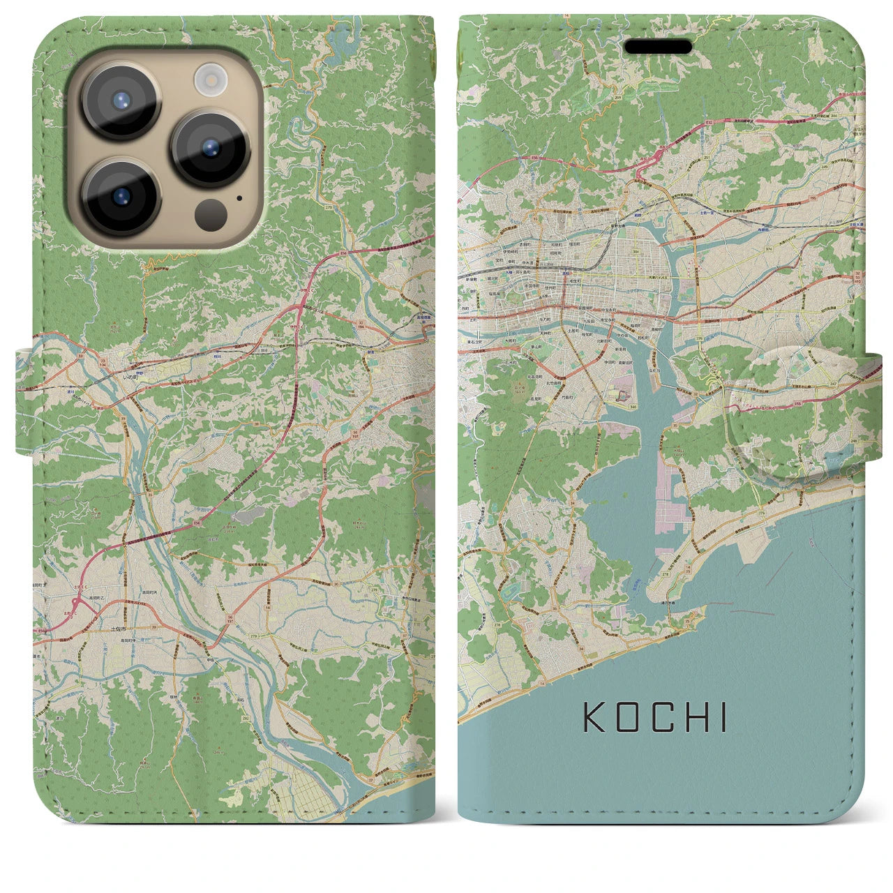 【高知】地図柄iPhoneケース（手帳両面タイプ・ナチュラル）iPhone 14 Pro Max 用