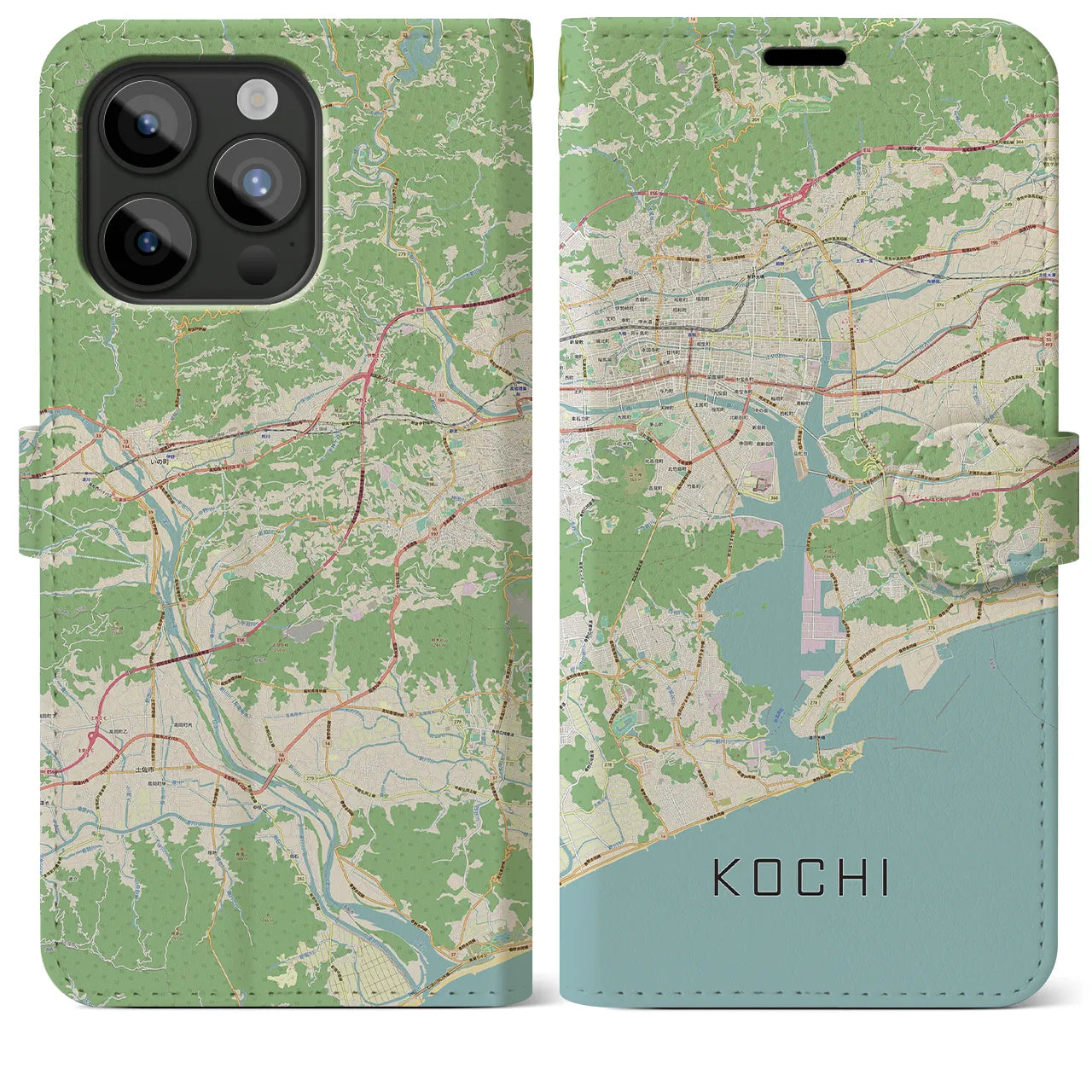 【高知】地図柄iPhoneケース（手帳両面タイプ・ナチュラル）iPhone 15 Pro Max 用
